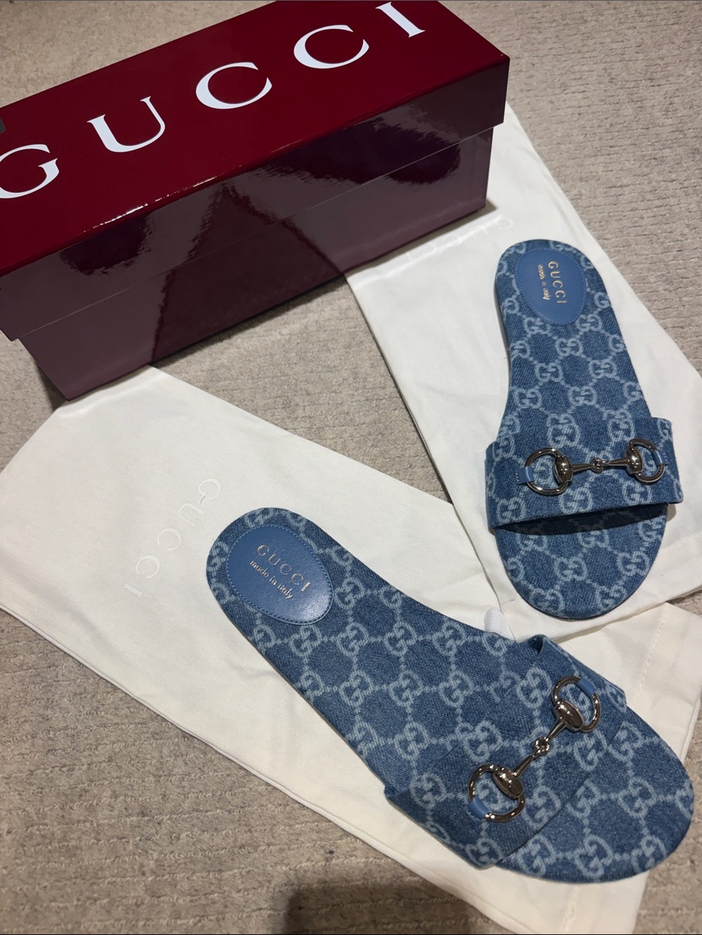Gucci Blue GG Denim Horsebit Slide Sandals - Picture 3 of 7